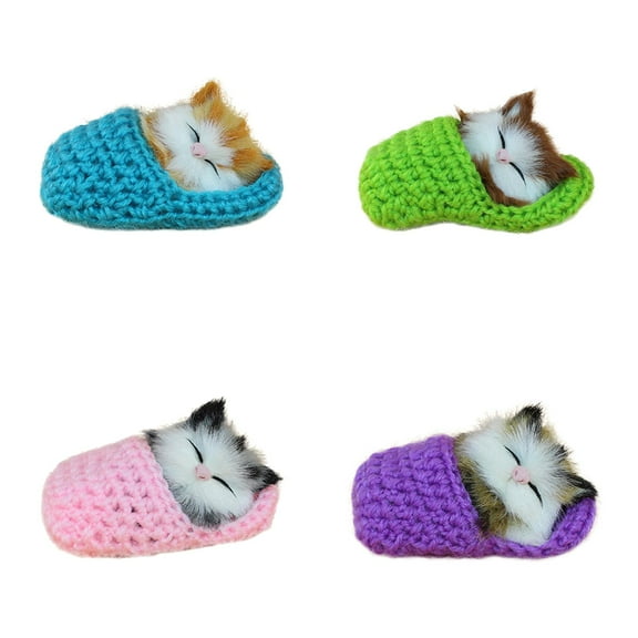 XUYAN 4PCS Cute Sleeping Cat Slippers Sounding Plush Animal Toy Decor Kids Gift Dolls & Stuffed Toys for 2 3 4 Years Old Toddlers Girls Boys Christmas Birthday Gifts