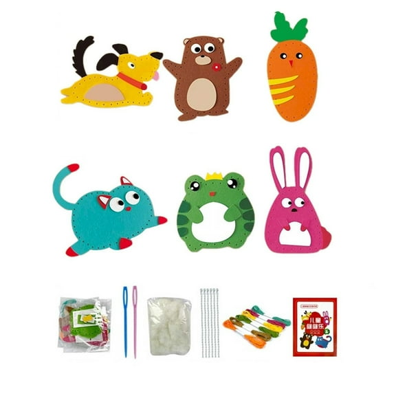 XUYAN 1 Set DIY Doll Sewing Toys New My First Sewing Kit Sew Mini Animals Cat/Dog/Bear/Rabbit//Carrot with Colorful Threads & Educational Sewing Kit for Kids 4-7 Year Old