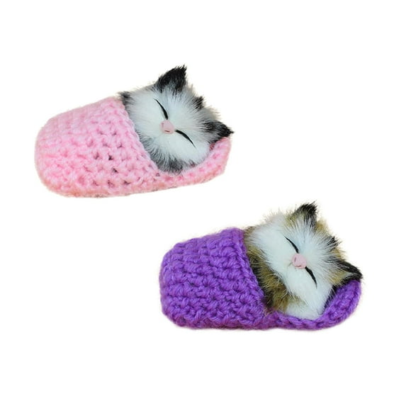XUYAN Cute Sleeping Cat Slippers Sounding Plush Animal Toy Decor Kids Gift Dolls & Stuffed Toys for 2 3 4 Years Old Toddlers Girls Boys Christmas Birthday Gifts,2PCS