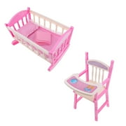 XUYAN Detachable High Chair and Crib Set with Mattress Quilt and Pillow Toys Small Baby Doll Crib Cradle, Baby Doll with Bed for Kids Accessories Pretend Play Kids Toys