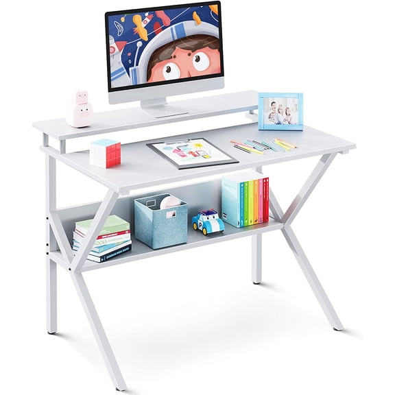 XUYIDAN Small Computer Desk, 27.5 inch Home Office Study Writing Table with Monitor Storage Shelf, Modern Simple Style Compact Laptop Desk for Small Spaces
