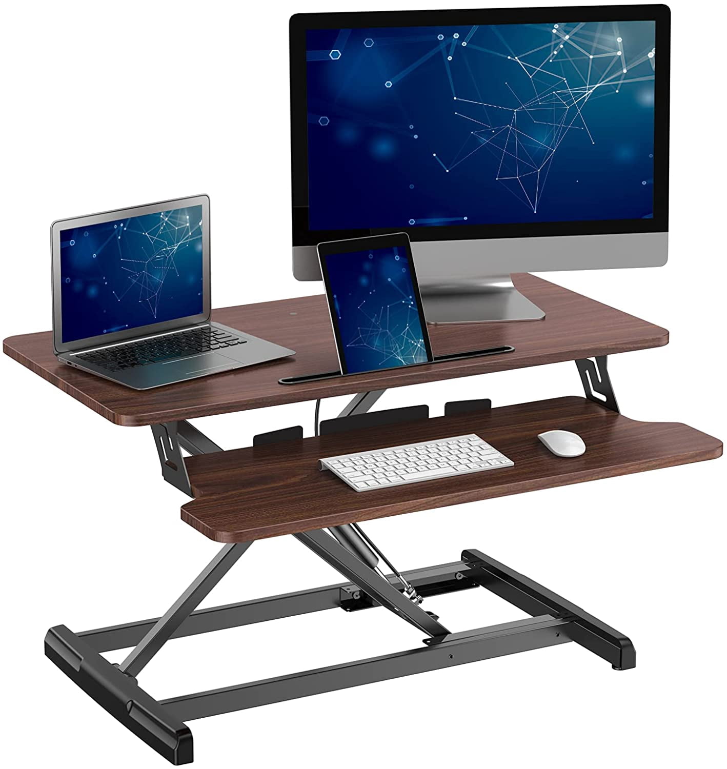XUYIDAN Standing Desk Converter, 32 Inch Height Adjustable Sit to Stand Desk Riser, Home Office Dual Monitor and Laptop Tabletop Workstation with Wide Keyboard Tray