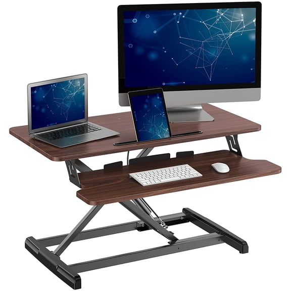 XUYIDAN Standing Desk Converter, 32 Inch Height Adjustable Sit to Stand Desk Riser, Home Office Dual Monitor and Laptop Tabletop Workstation with Wide Keyboard Tray