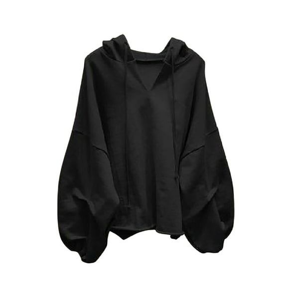 XVJRHAK Baggy Shirts Fashion Thin Hooded Solid Color V Neck Loose Sweatshirt Casual Women's Sweatshirt Long Sleeve Soft Solid Color Autumn and Winter Tops Oversized T Shirt(Black,XL)