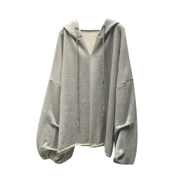 XVJRHAK Baggy Shirts Fashion Thin Hooded Solid Color V Neck Loose Sweatshirt Casual Women's Sweatshirt Long Sleeve Soft Solid Color Autumn and Winter Tops Oversized T Shirt(Gray,XL)