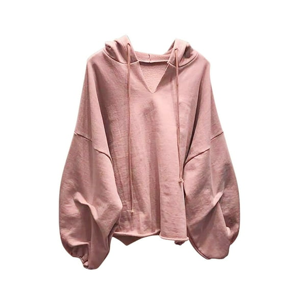 XVJRHAK Baggy Shirts Fashion Thin Hooded Solid Color V Neck Loose Sweatshirt Casual Women's Sweatshirt Long Sleeve Soft Solid Color Autumn and Winter Tops Oversized T Shirt(Pink,XXL)