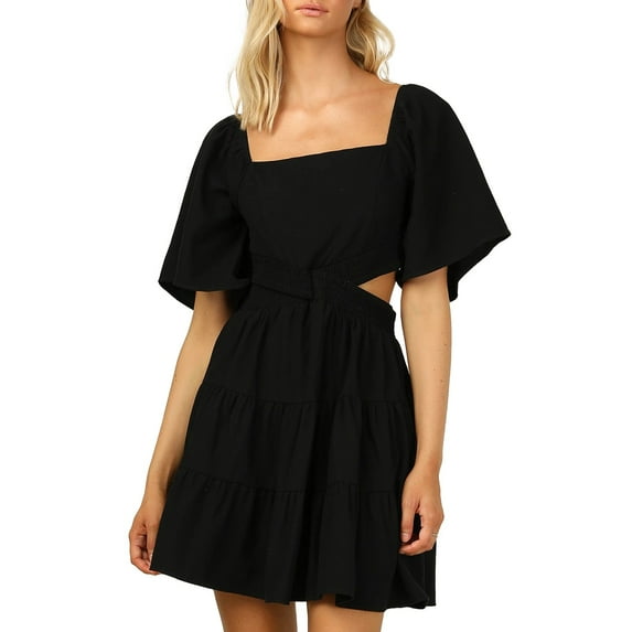 XVJRHAK Beach Dresses For Women 2024 Vacation Women'S Summer Cut Out Casual Short Sleeve Dress Sweetheart Neck Tiered Mini Dresses Club Dresses For Women (Black,XL)