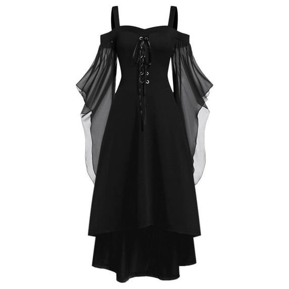 XVJRHAK Halloween Costumes Woman 2024 Irregular Patchwork Halloween Witch Tie Up Hem Long Dress (Black,XXXXL)