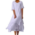 thumbnail image 1 of XVJRHAK Petite Maxi Dresses for Women Petite Length Women's Solid Round Neck Buttonless Cotton And Linen Irregular Flowing Hem Long Casual Dress Mid-Length(Purple,L), 1 of 8