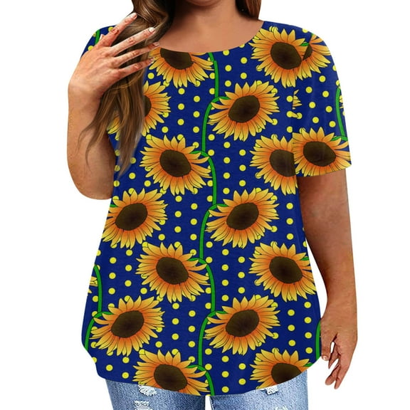 XVJRHAK Plus Size Graphic Tees for Women Womens Plus Size Tops Short Sleeve Shirts O Neck Tunic Print Summer Tees Blouse Short Sleeve(Yellow,XL)
