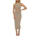 thumbnail image 1 of XVJRHAK Summer Dresses For Women 2024 Womens Sexy Sleeveless Hollow Out Slim Bodycon Dress Crewneck Crisscross Ruched Slit Ribbed Knit Tank Midi Dress Going Out Dresses For Women(Beige,XL), 1 of 5