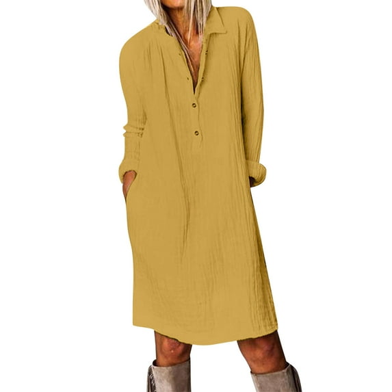 XVJRHAK Summer Dresses for Women 2024 Women's Autumn New Printed Long-Sleeved Casual Low-Cut Sexy Dress Club Dresses for Women (Yellow,XL)