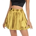 thumbnail image 1 of XVJRHAK Summer Skirt Women's Solid Shiny Flared Pleated Mini Skirt Costume Party Skirt (Gold,L), 1 of 8