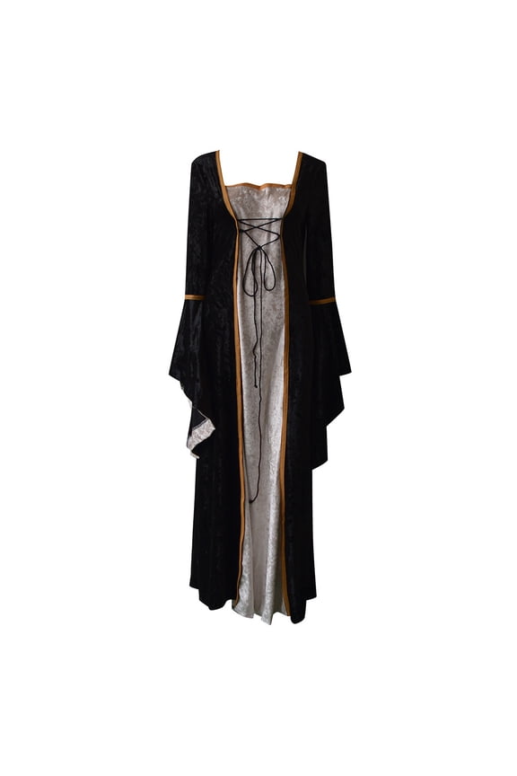 Sun Dresses for Women Casual Women's Vintage Celtic Medieval Floor Length Renaissance Gothic Cosplay Dress Mid-Length(Black,M)