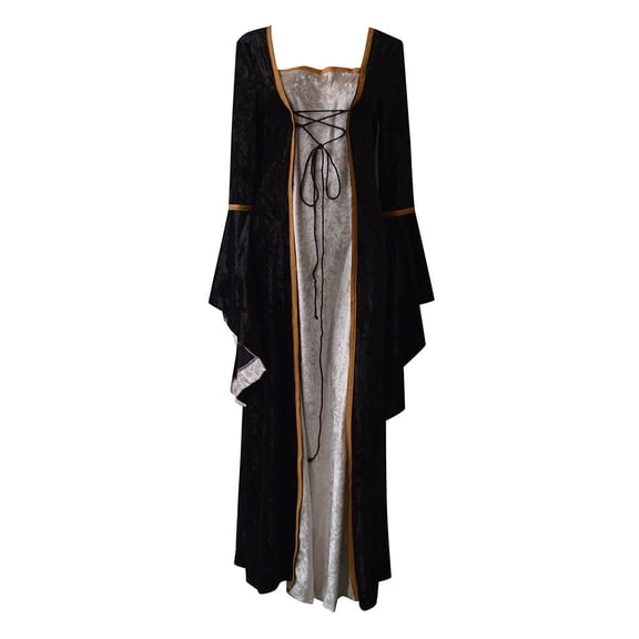 XVJRHAK Sun Dresses for Women Casual Women's Vintage Celtic Medieval Floor Length Renaissance Gothic Cosplay Dress Mid-Length(Black,XXL)