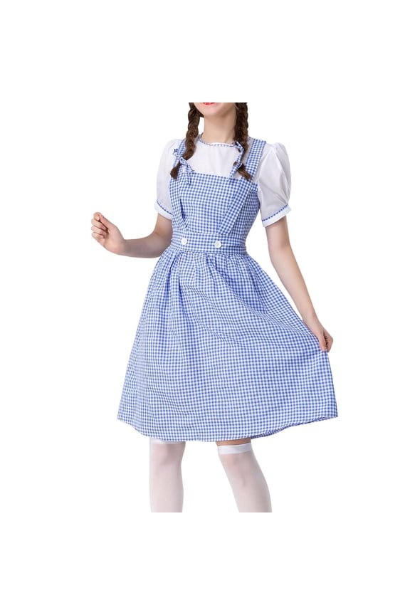 Swing A Line Dress Women Plaid Print Short Sleeve Cosplay Medieval Dress Maid Princess Dress Causal Costumes Dress Dresses For Women Elegant (White,XL)