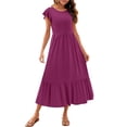 thumbnail image 1 of XVJRHAK Tea Party Dress Womens Summer Casual Crewneck Swing Dress Casual Flowy Tiered Maxi Beach Dress With Pockets Maxi(Red3,M), 1 of 6