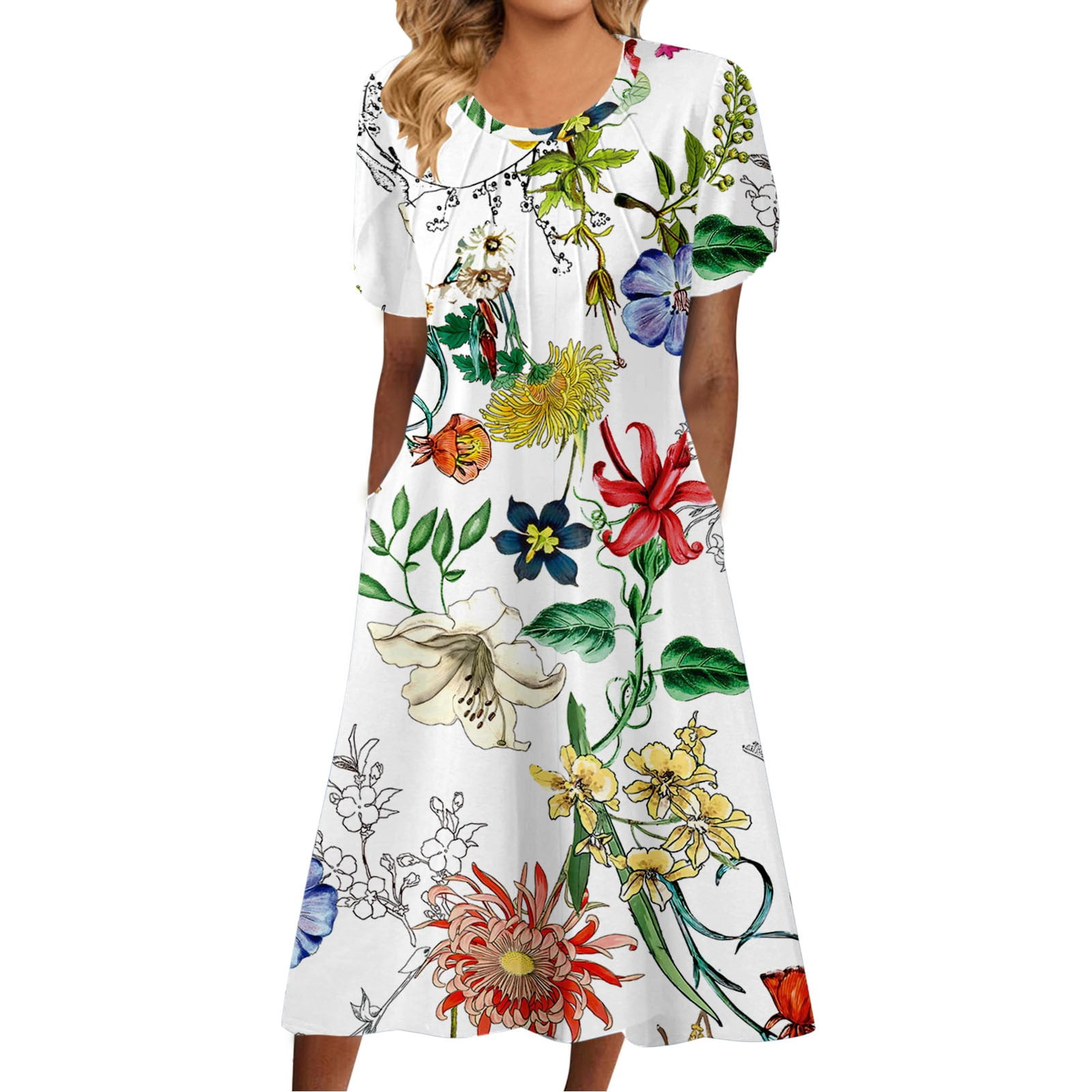 Women's Summer Floral Maxi Dress – Button-Up Front, Side Split, Flowery Boho Beach Dress - View #6