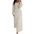 thumbnail image 1 of XVJRHAK Women Elegant Bodycon Dress Crew Neck Long Dress Elegant Long Sleeve Ribbed Bodycon Maxi Dresses (Gray,XL), 1 of 5