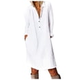 thumbnail image 1 of XVJRHAK Women's Casual Fashion Loose Solid Color Cotton Linen Lapel Shirt Dress (White,S), 1 of 3