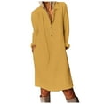 thumbnail image 1 of XVJRHAK Women's Casual Fashion Loose Solid Color Cotton Linen Lapel Shirt Dress (Yellow,XL), 1 of 3