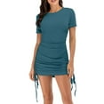thumbnail image 1 of XVJRHAK Women's Ruched Short Sleeve Bodycon Mini Dress Drawstring Ribbed Knit Round Neck Dresses (H,M), 1 of 3