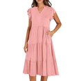 thumbnail image 1 of XVJRHAK Womens Summer Dresses Womens Summer Ruffle Sleeve V Neck Midi Dress 2024 Fashion Casual Fit Flowy Tiered Boho Beach Vacation Sundress (Red3,XL), 1 of 8