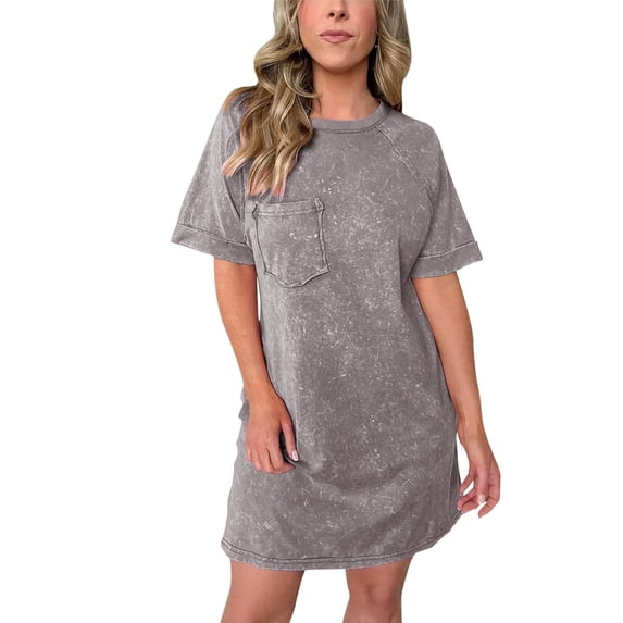 XVJRHAK Womens Summer Dresses Summer Dresses for Women 2024 Womens Solid Crewneck Short Sleeve T Shirt Dress Loose Beach Vacation Mini Dress Mini(Gray,S)