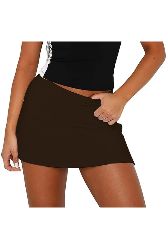 Womens Summer Skirts Womens Mini Skort Mid Waist Sexy Side Split Hem Summer Bodycon Mini Skirt (Brown,S)