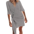 thumbnail image 1 of XVJRHAK formal Dresses for Women Women's Cotton And Linen V Neck Solid Color Spring/Summer Short Sleeved Mid Length Dress Mid-Length(Gray,XL), 1 of 4