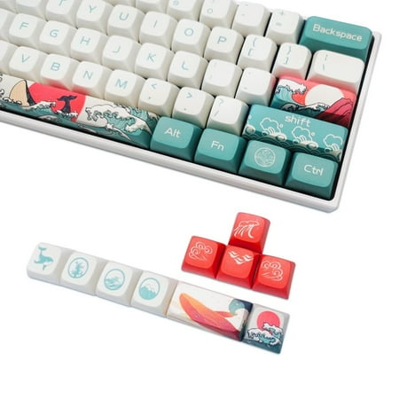 XVX PBT Keycap Japanese Ukiyo-e Coral Sea Style, Full 108 Key Custom Keycap Set XDA Profile with Key Puller Compatible 61/68/84/96/108 Keycaps for Cherry Mx Gateron Keyboards (Coral Sea)