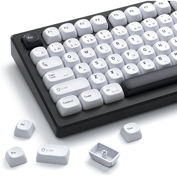 XVX PBT Keycaps - White Keycaps MOA Profile, Japanese Key caps 75 60 100 Percent, Dye-Sublimation, Custom 137 Keys Set for 100%, 75%, 65%, 60% Mechanical Keyboard, Bow