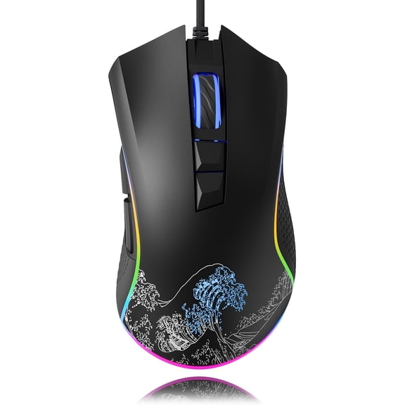 XVX Wired Gaming Mouse, 12000 DPI RGB Mouse with 12 Backlit Modes & 7 Macro Buttons, Gaming Mice Support DIY Keybinding, Gamer Computer Mice for Laptop PC Mac Windows, Wave