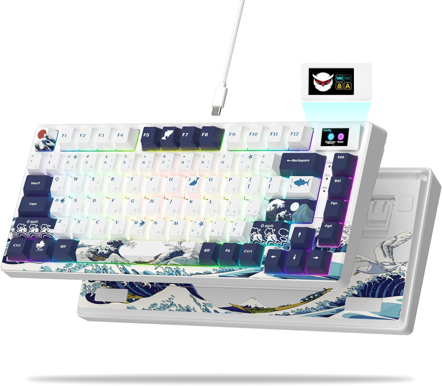 XVX Womier S-K80 Backlit Wired Gaming Keyboard, White Kanagawa