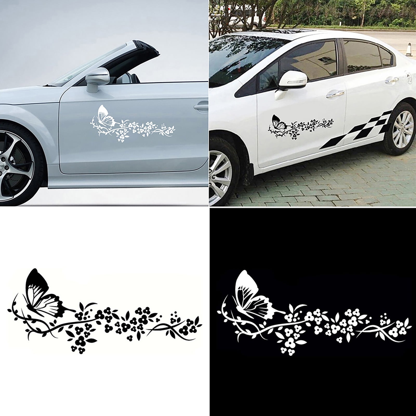 Car Decals - Universal Car Side Body Vinyl Decal Sticker Car Hood Sticker  Butterfly & Floral Graphics Decals Set Waterproof DIY Car Decoration