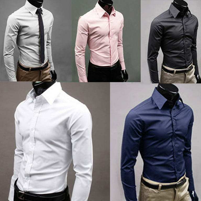 XWQ Men's Luxury Casual Formal Shirt Long Sleeve Slim Fit Business Dress  Shirts Top