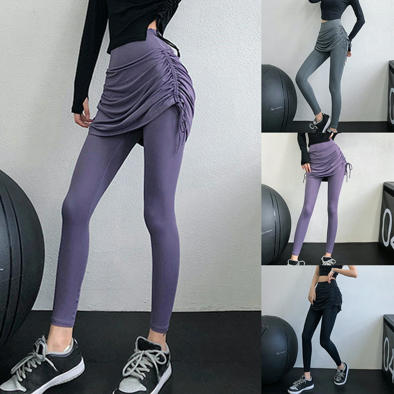 XWQ Yoga Pants Drawstring Folds Sexy Fake Two Pieces Leggings Skirt for  Running 