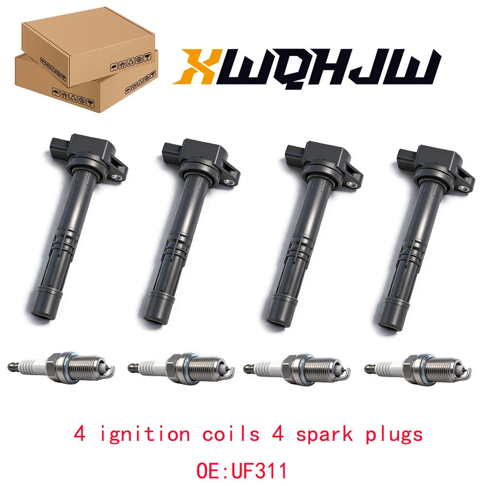 XWQHJW 4 Pack Ignition Coils and 4 Spark Plugs Kit for 2002 2003 2004 2005 2006 2007 2008 2009 2010 2011 Honda Civic 2.0L