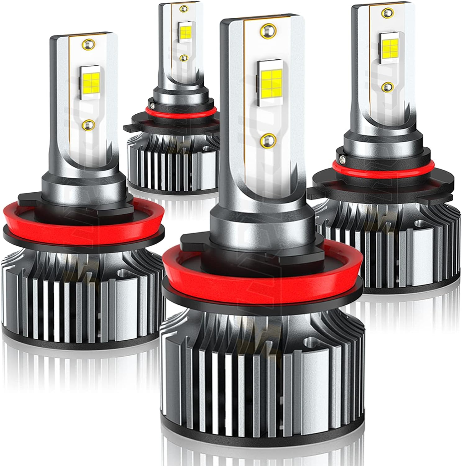 XWQHJW Headlight Bulbs Compatible For 2007-2013 GMC Sierra 1500 2500 3500, 9005 H11 High Low Beam, Replacement Halogen, 6000K White, Pack of 4