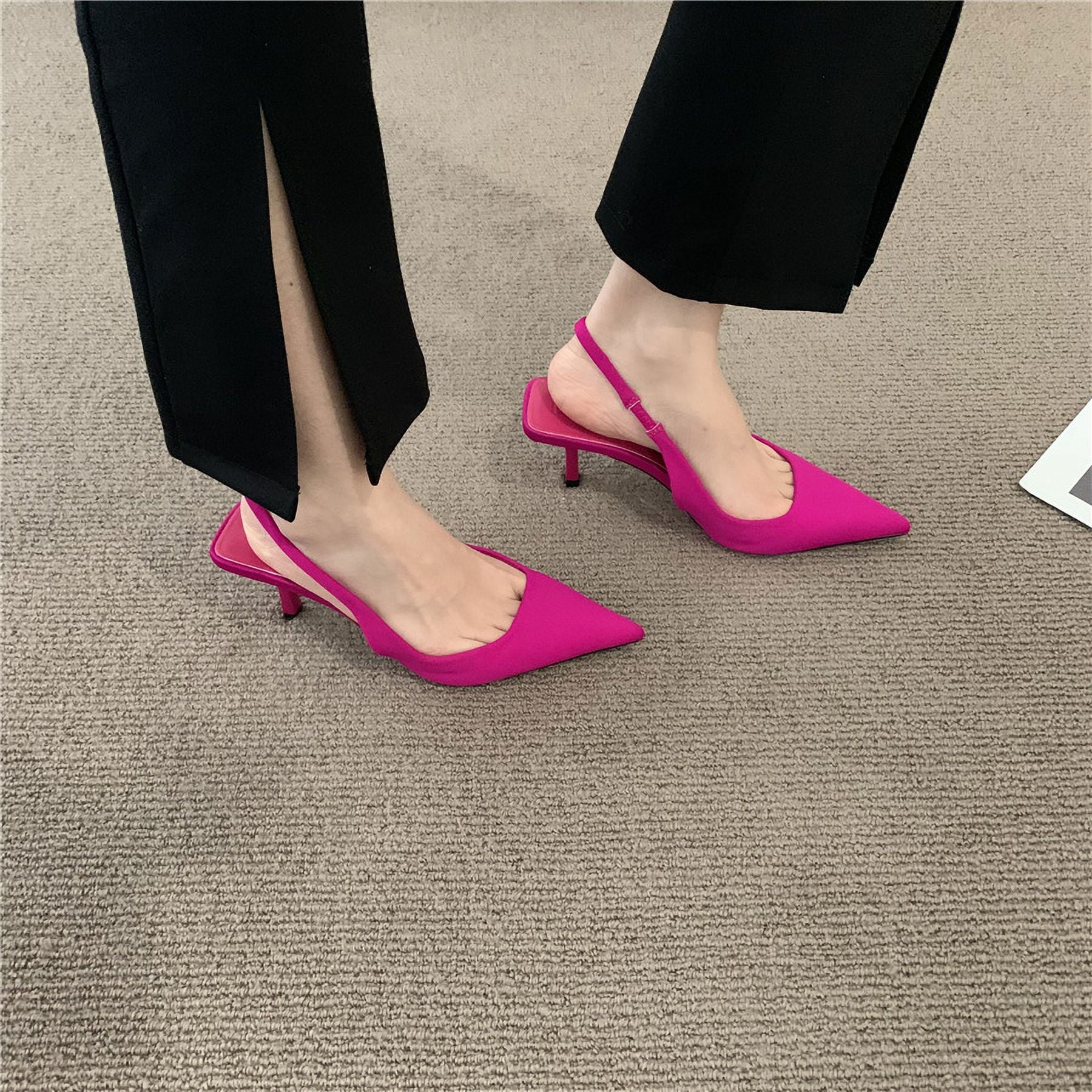 XWQZSS Women’s Low Kitten Heel Pumps Shoes Closed Pointed Toe Heels