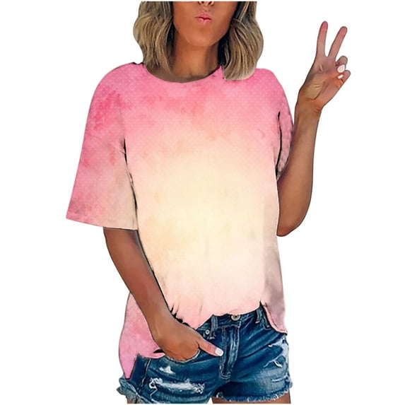 XWSHYW Going out Tops for Women Women's Tops , Short Sleeve Round Neck Casual Tops Fashion Printed T-Shirt Blouse, Sizes S-5XL