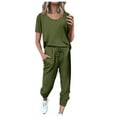 thumbnail image 1 of XWSHYW Lounge Sets for Women 2 Piece Fashion Solid Button Casual Short SLeeve Top+ Pant Set Army Green M Womens Loungewear Set Deal of the Day, 1 of 5