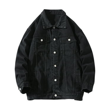 XWSHYW Men Clothes Mens Motorcycle Solid Color Button Pocket Long Sleeved Denim Jacket Deals of The Week