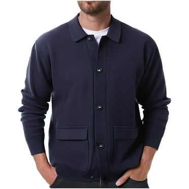 XWSHYW Mens Coats Mens High Density Knitted Sweater Shirt Collar Long Sleeve Sweater Jacket Cardigan Deals of The Week