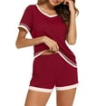 thumbnail image 1 of XWSHYW Nightshirts for Women Fashion 2 PCS Crew Neck Long Sleeve Pajama Set Leisure Solid Color Loose Fit Sleepwear with Shorts Gift for Women, 1 of 5