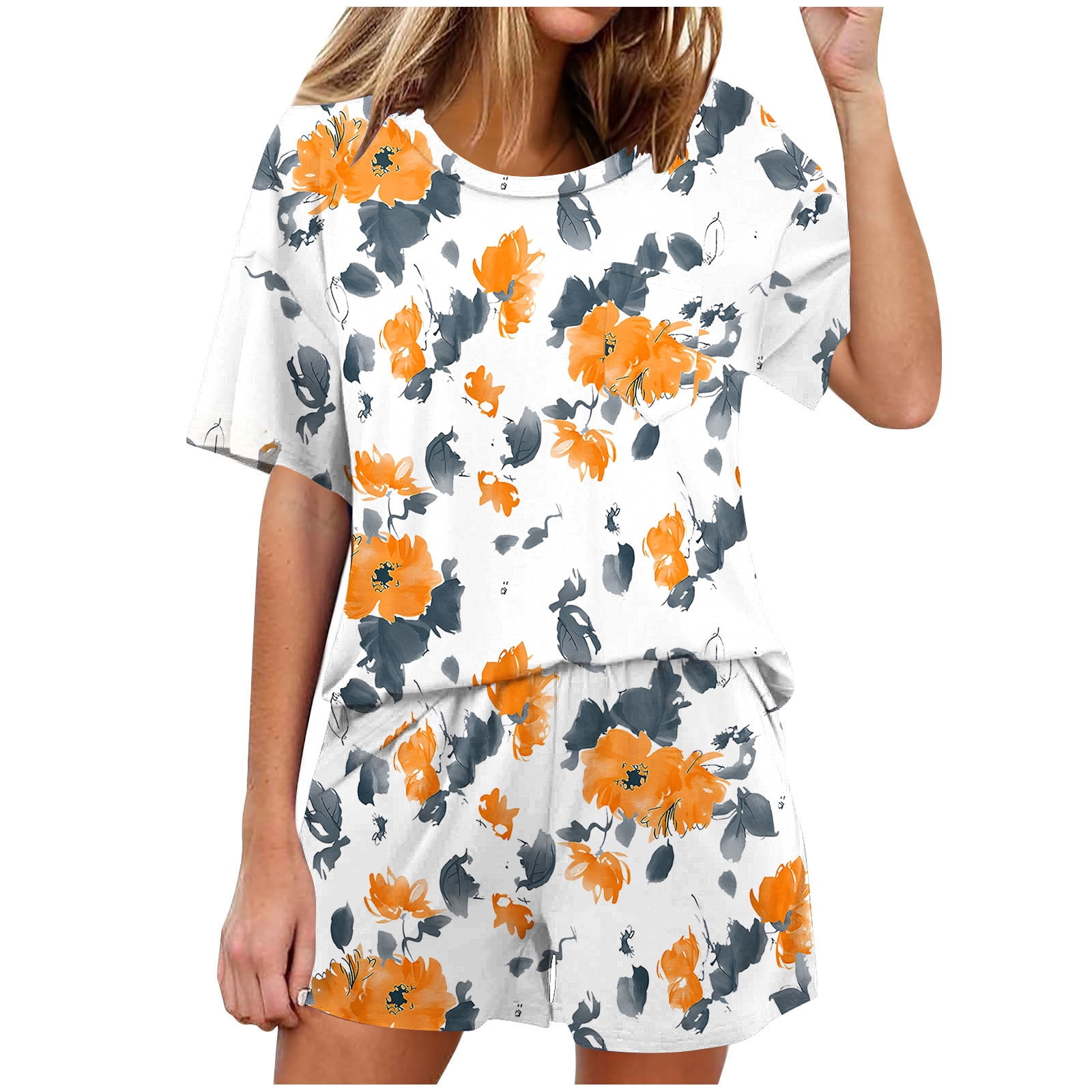 NACHILA Women's Pajama Set - Viscose Bamboo Short Sleeve Sleepwear, Pleated Top & Capri Pants