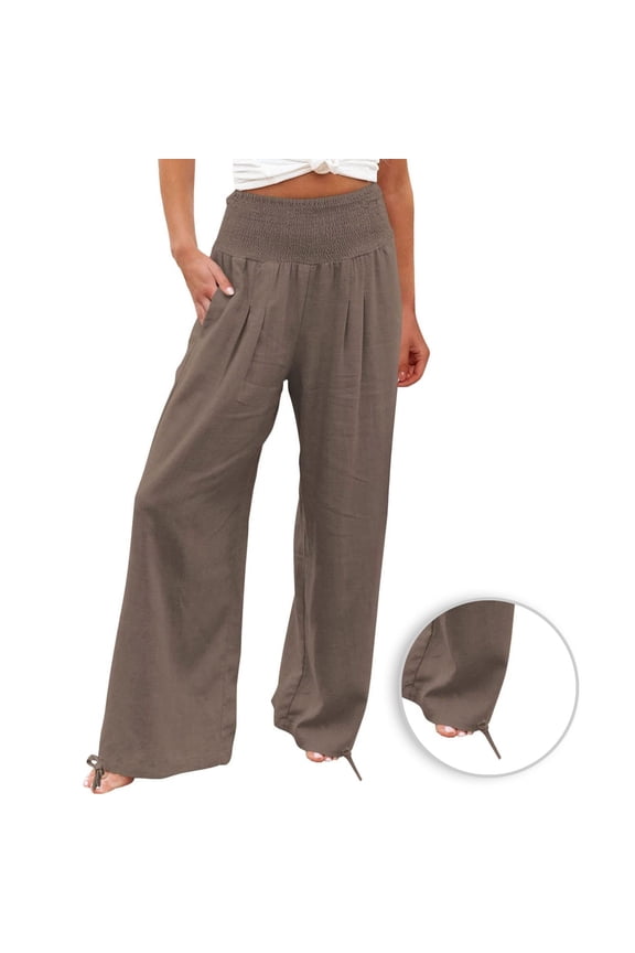 Palazzo Pants for Womens Loose Wide Leg Pants Casual Comfy High Waist Straight Pants with Pockets Brown L #My Orders