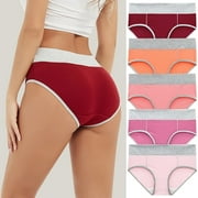XWSHYW Panties for Women 5 Pack Fashion Solid Color High Waist Ladies Panties Leisure Stretch Full Coverage Cotton Underwear