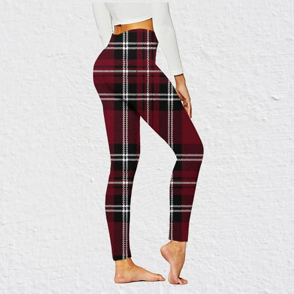 XWSHYW Pants for Women Fashion Plaid Pattern Slim Fit Joggers Leisure Elastic Waist Slim Leg Long Pants