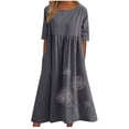 thumbnail image 1 of XWSHYW Plus Size Dress for Women Cotton Linen Short Sleeve Dress Round Neck Casual Beach Midi Length Sun Dresses, Sizes S-5XL, 1 of 6